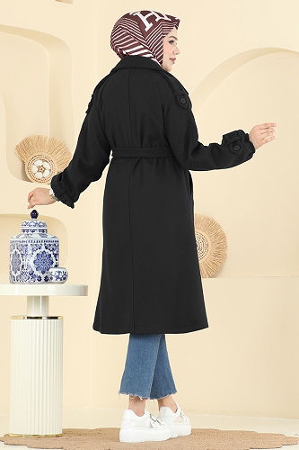 moda selvim Coat 6243BSK463 Black - Thumbnail