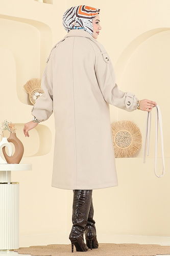 moda selvim Coat 6243BSK463 Stone - Thumbnail
