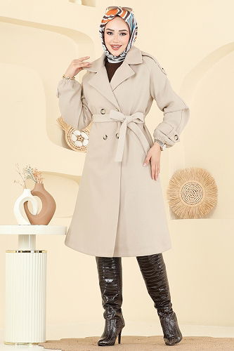 moda selvim معطف بيج 6243BSK463 - Thumbnail