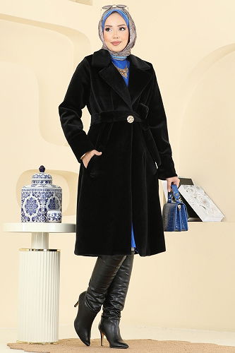 moda selvim Coat 6245BSK463 Black - Thumbnail