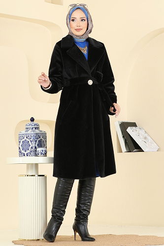moda selvim Coat 6245BSK463 Black - Thumbnail