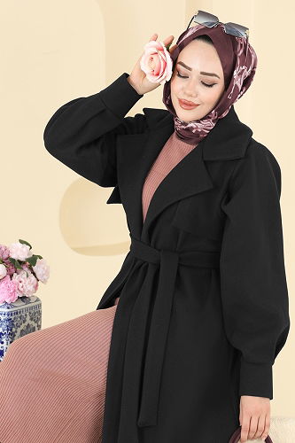 moda selvim Coat 6253BSK463 Black - Thumbnail
