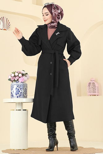 moda selvim Coat 6253BSK463 Black - Thumbnail