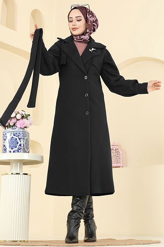 moda selvim Coat 6253BSK463 Black - Thumbnail