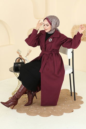 moda selvim Coat 6253BSK463 Burgundy - Thumbnail