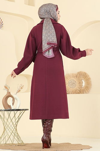 moda selvim Coat 6253BSK463 Burgundy - Thumbnail