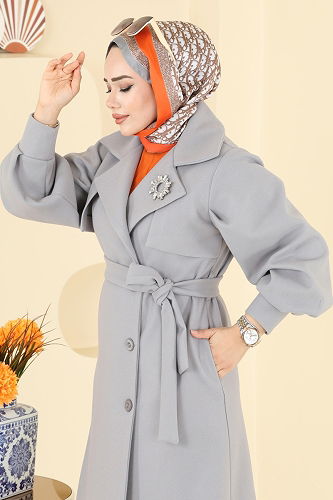 moda selvim Coat 6253BSK463 Gray - Thumbnail