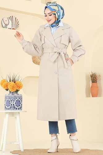 moda selvim Coat 6253BSK463 Stone - Thumbnail