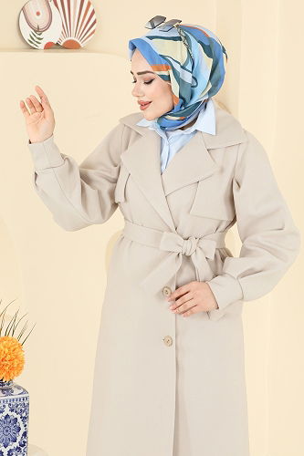 moda selvim معطف بيج 6253BSK463 - Thumbnail
