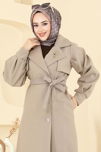 moda selvim معطف بيج 6253BSK463 - Thumbnail