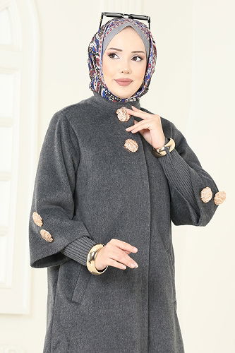 moda selvim معطف رمادي غامق 6254BSK463 - Thumbnail