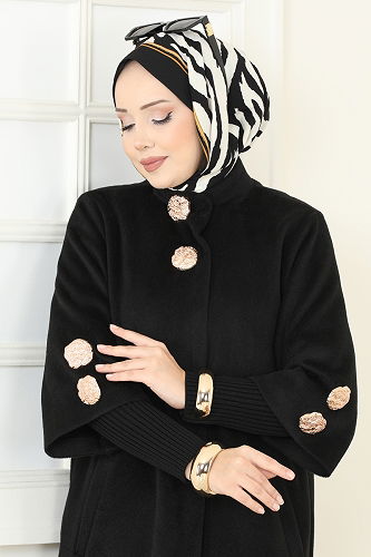 moda selvim معطف أسود 6254BSK463 - Thumbnail