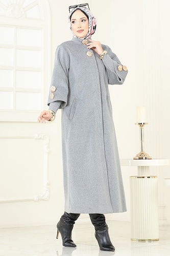 moda selvim Coat 6254BSK463 Gray - Thumbnail