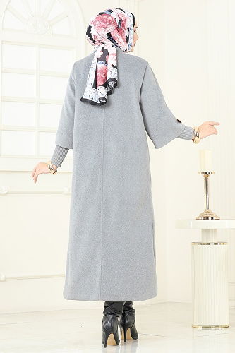 moda selvim معطف رمادي 6254BSK463 - Thumbnail