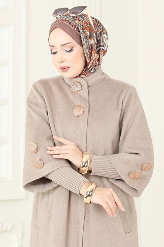 moda selvim معطف بيج 6254BSK463 - Thumbnail