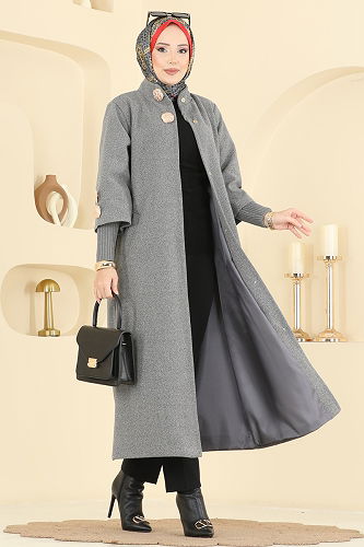 moda selvim معطف رمادي غامق 6255BSK463 - Thumbnail