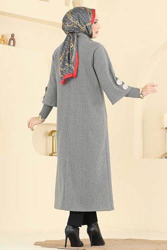 moda selvim معطف رمادي غامق 6255BSK463 - Thumbnail
