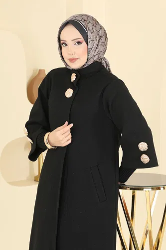 moda selvim Coat 6255BSK463 Black - Thumbnail