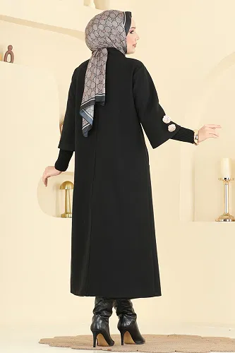 moda selvim Coat 6255BSK463 Black - Thumbnail