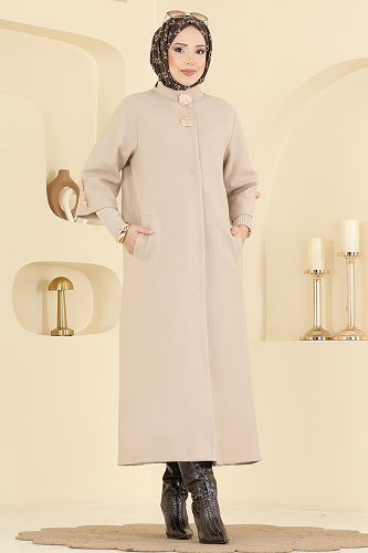 moda selvim معطف بيج 6255BSK463 - Thumbnail