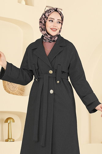 moda selvim Coat 6264BSK463 Anthracite - Thumbnail