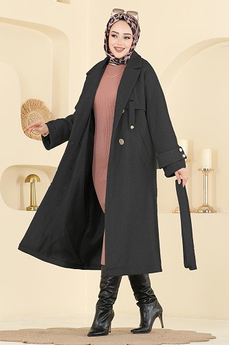moda selvim معطف رمادي غامق 6264BSK463 - Thumbnail