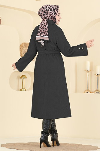 moda selvim معطف رمادي غامق 6264BSK463 - Thumbnail