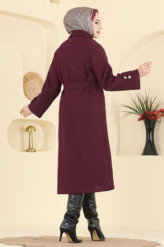 moda selvim Coat 6264BSK463 Burgundy - Thumbnail