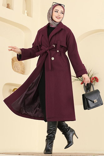 moda selvim معطف خمري 6264BSK463 - Thumbnail
