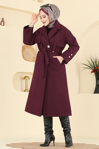 moda selvim معطف خمري 6264BSK463 - Thumbnail