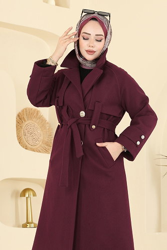 moda selvim معطف خمري 6264BSK463 - Thumbnail