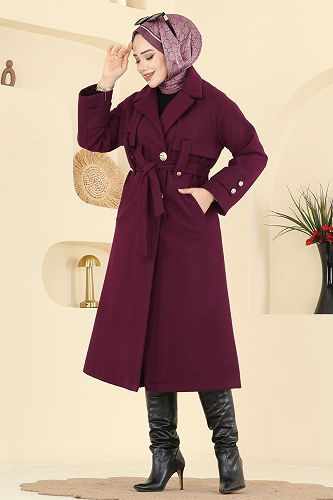 moda selvim Coat 6264BSK463 Damson - Thumbnail
