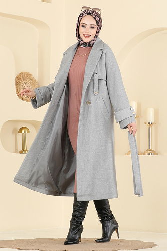 moda selvim Coat 6264BSK463 Gray - Thumbnail