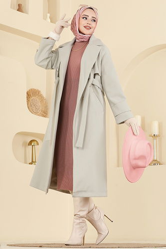 moda selvim Coat 6264BSK463 Stone - Thumbnail