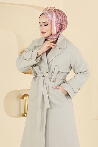 moda selvim Coat 6264BSK463 Stone - Thumbnail