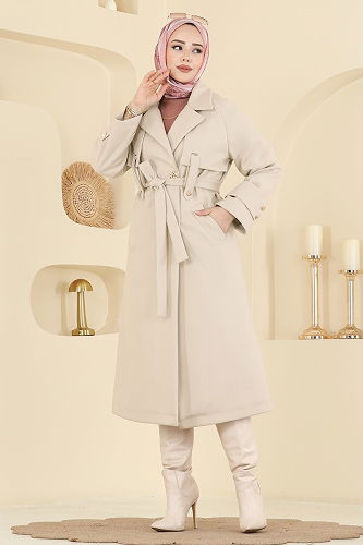 moda selvim Coat 6264BSK463 Stone - Thumbnail