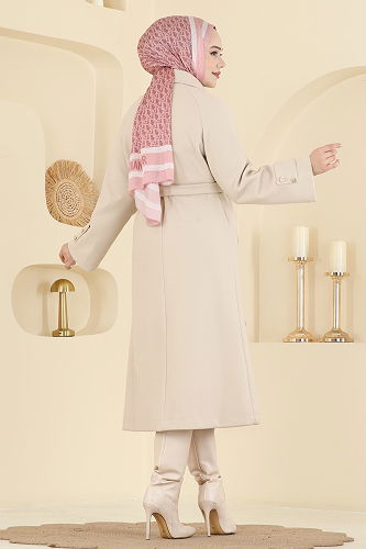 moda selvim Coat 6264BSK463 Stone - Thumbnail