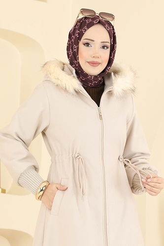 moda selvim معطف بيج 6265BSK463 - Thumbnail