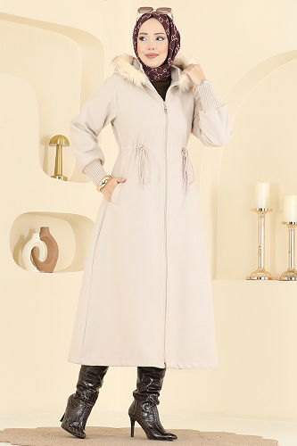 moda selvim معطف بيج 6265BSK463 - Thumbnail