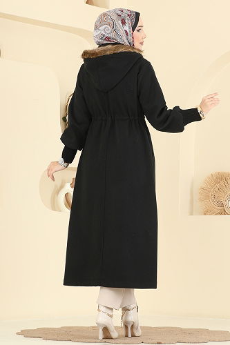 moda selvim Coat 6265BSK463 Black - Thumbnail