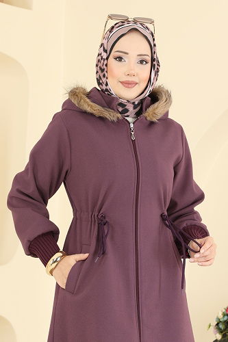 moda selvim Coat 6265BSK463 Dark Lilac - Thumbnail