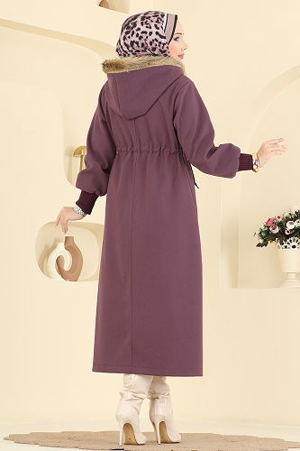 moda selvim Coat 6265BSK463 Dark Lilac - Thumbnail
