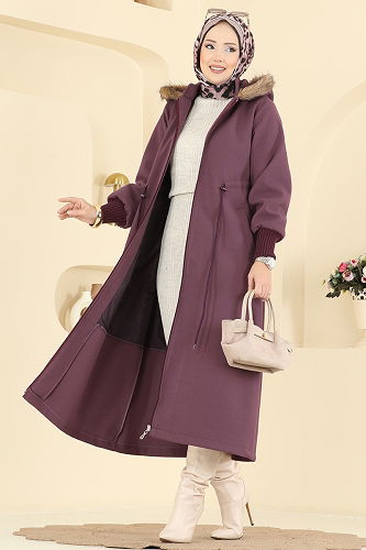 moda selvim معطف ليلكي غامق 6265BSK463 - Thumbnail