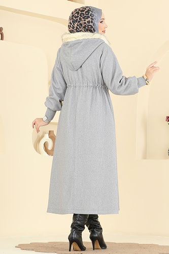 moda selvim معطف رمادي 6265BSK463 - Thumbnail