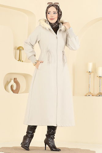 moda selvim Coat 6265BSK463 Stone - Thumbnail