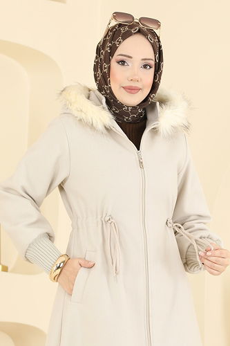 moda selvim Coat 6265BSK463 Stone - Thumbnail