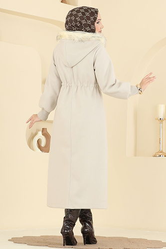 moda selvim Coat 6265BSK463 Stone - Thumbnail