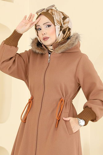 moda selvim Coat 6265BSK463 Tan - Thumbnail