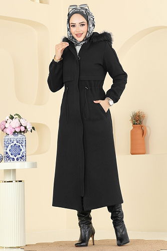 moda selvim Coat 6661YG95 Black - Thumbnail