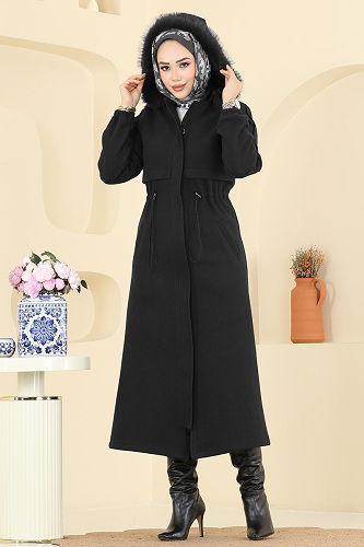 moda selvim Coat 6661YG95 Black - Thumbnail
